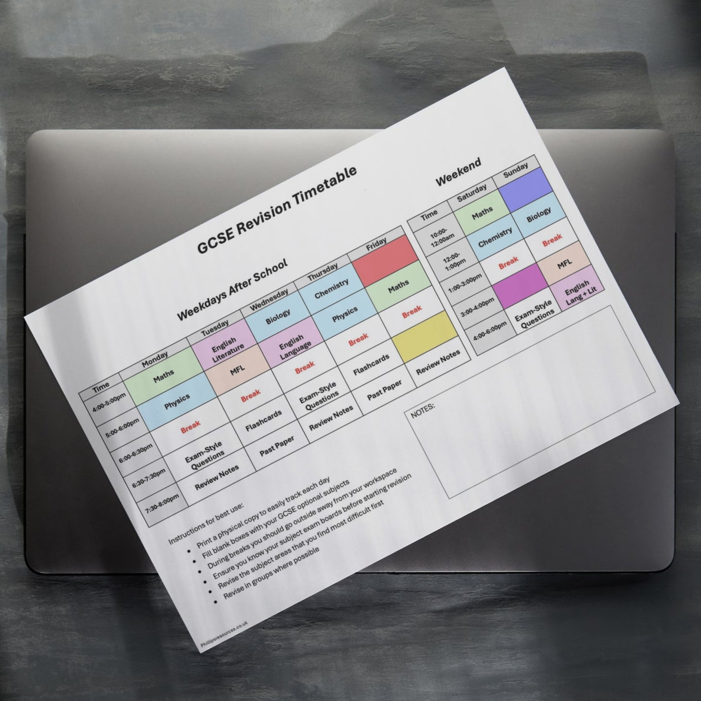 FREE GCSE Revision Timetable