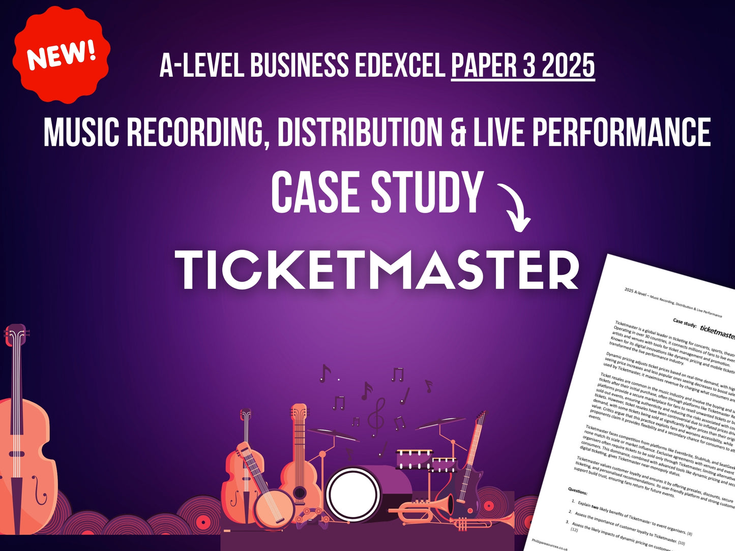 Ticketmaster MUSIC RECORDING CASE STUDY: Edexcel Paper 3 2025 A-Level Business