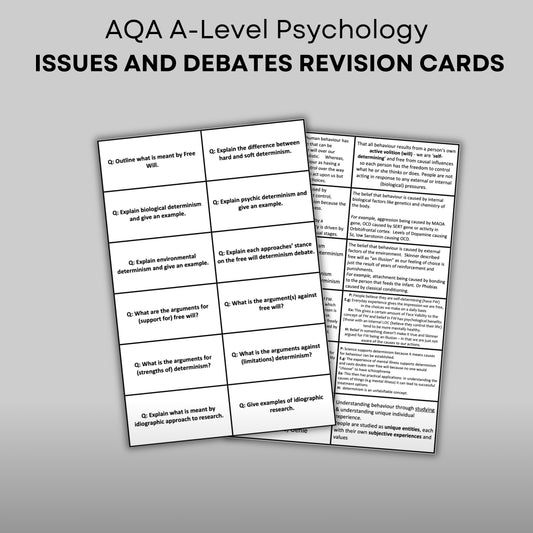 AQA A-Level Psychology Issues and Debates Revision Cards