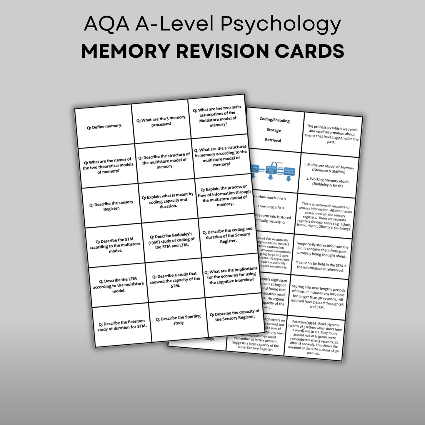 AQA A-Level Psychology Memory Revision Cards