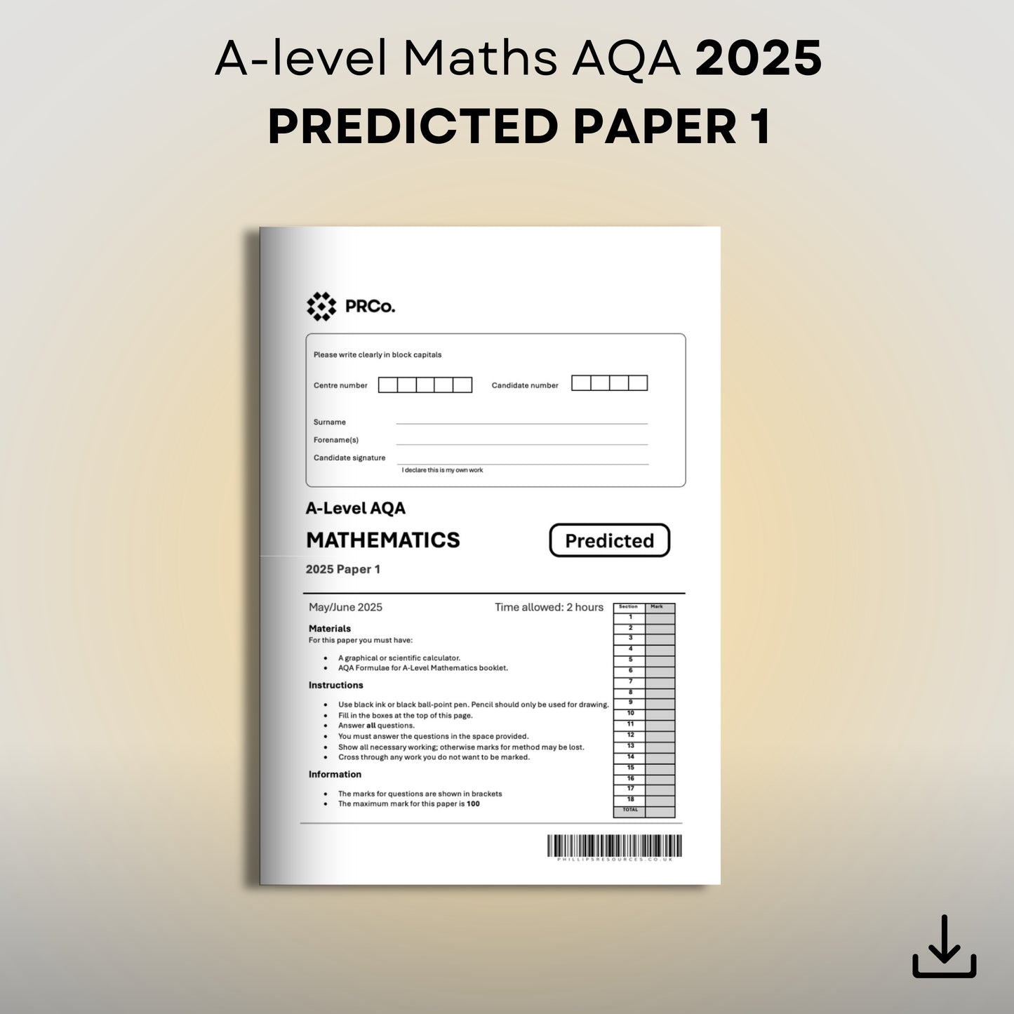 A-Level Maths AQA Predicted Paper 1 2025