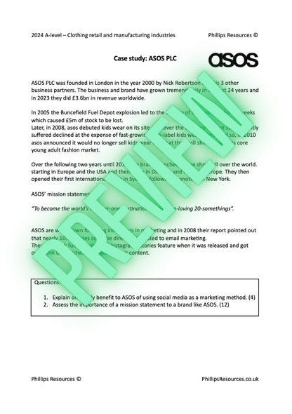 CLOTHING RETAIL CASE STUDY asos A-Level Business edexcel 2024