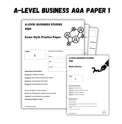 A-Level Business AQA Exam Style Practice Papers (paper 1, 2, and 3)