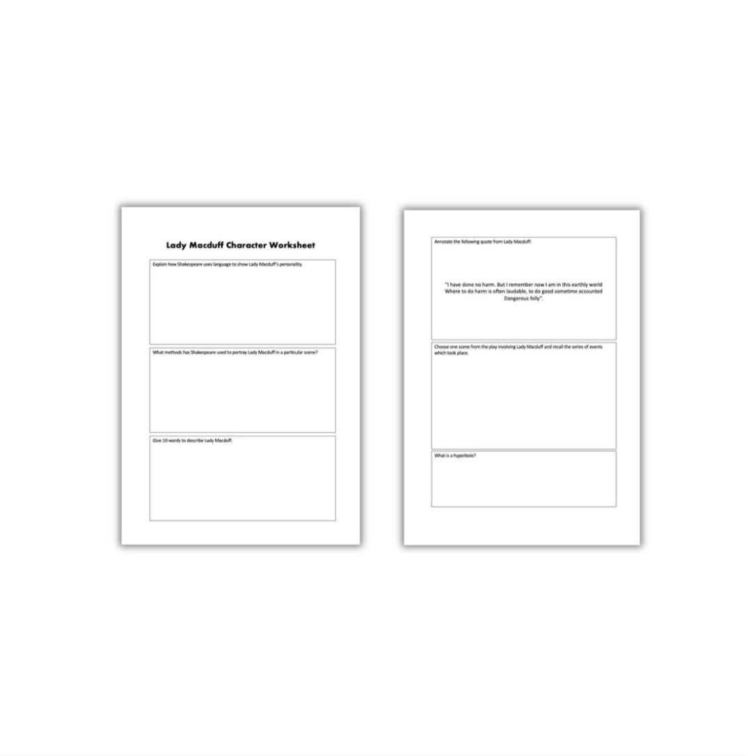 8x Macbeth Character Worksheets