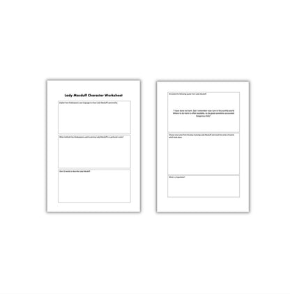 8x Macbeth Character Worksheets