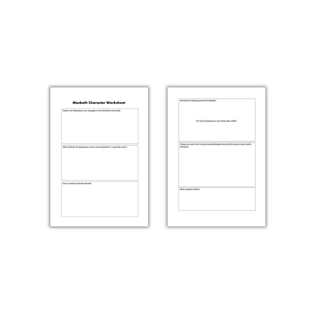 8x Macbeth Character Worksheets