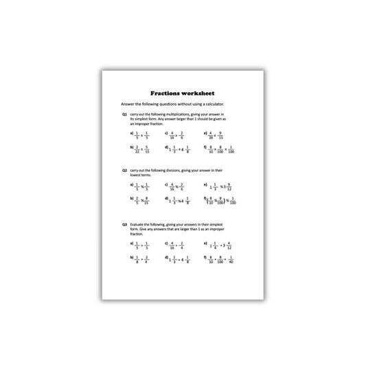 Fractions Worksheet GCSE Maths AQA