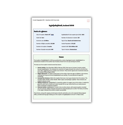 Iceland hazardous earth Case Study A-Level Geography OCR