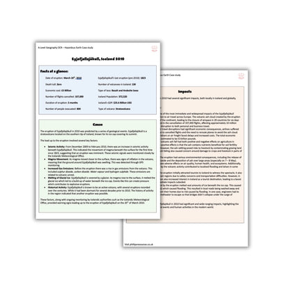 Iceland hazardous earth Case Study A-Level Geography OCR