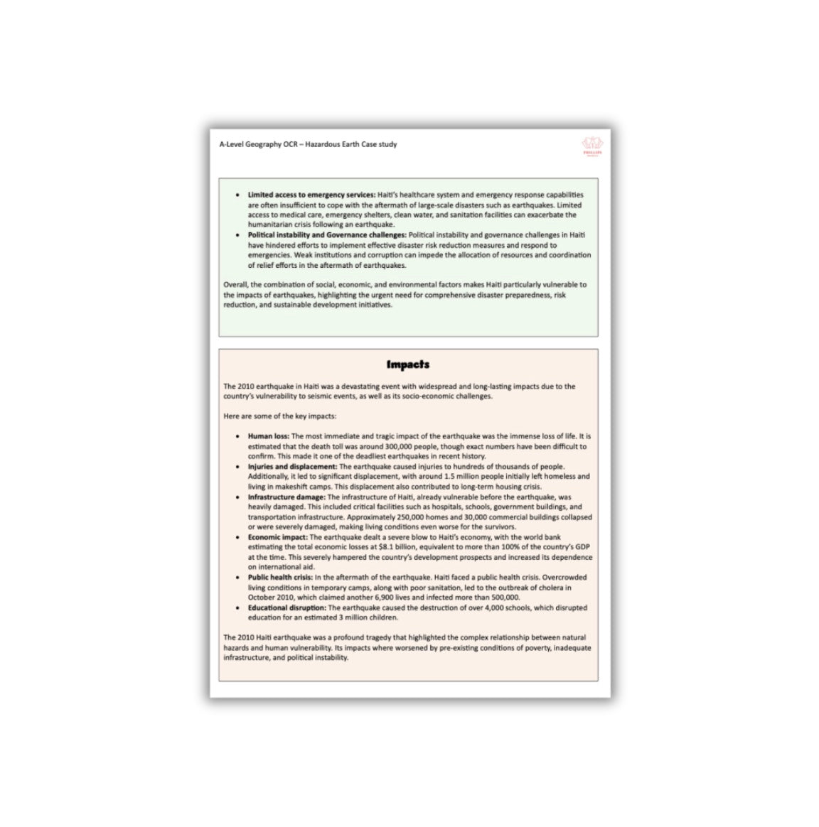 Haiti hazardous earth Case Study A-Level Geography OCR