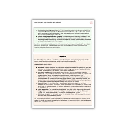 Haiti hazardous earth Case Study A-Level Geography OCR