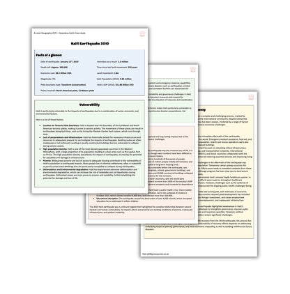 Haiti hazardous earth Case Study A-Level Geography OCR