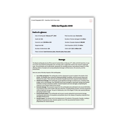 Chile Hazardous Earth Case Study A-Level Geography OCR