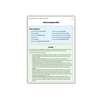 China Hazardous Earth Case Study A-Level Geography OCR