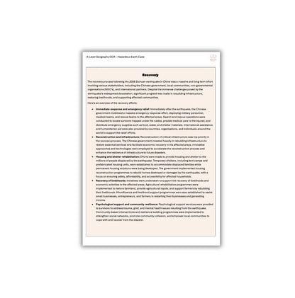 China Hazardous Earth Case Study A-Level Geography OCR